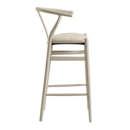 Tabouret de bar Hansel, cadre taupe avec assise en tissu avoine