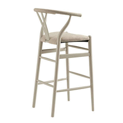 Tabouret de bar Hansel, cadre taupe avec assise en tissu avoine