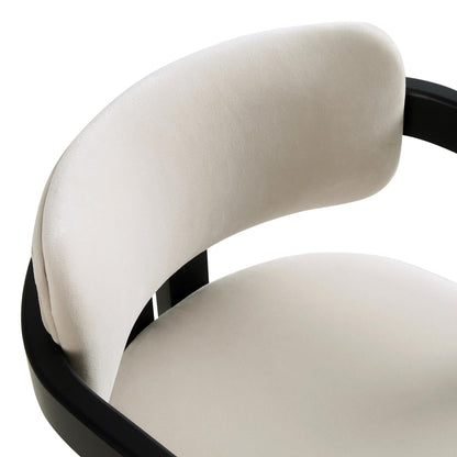 Chaise rembourrée Stanford à cadre courbé en chêne, velours champagne noir