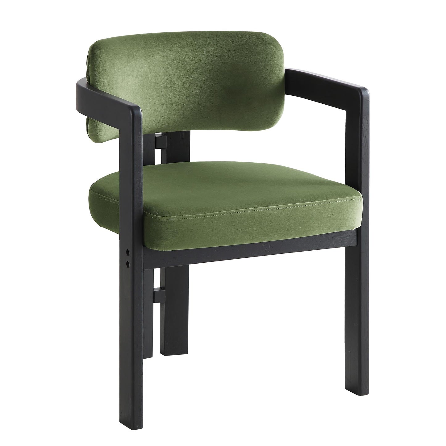 Chaise rembourrée Stanford à cadre courbé en chêne, velours vert mousse, cadre noir