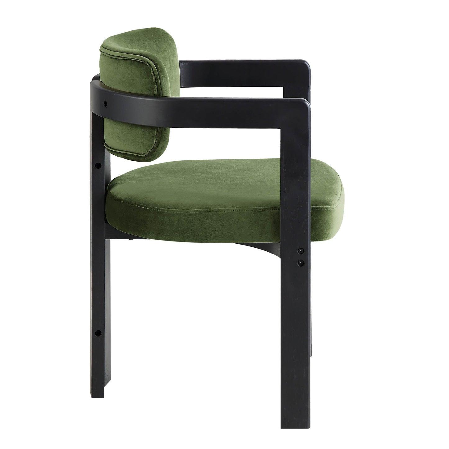 Chaise rembourrée Stanford à cadre courbé en chêne, velours vert mousse, cadre noir