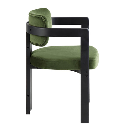 Chaise rembourrée Stanford à cadre courbé en chêne, velours vert mousse, cadre noir
