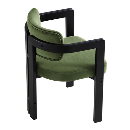 Chaise rembourrée Stanford à cadre courbé en chêne, velours vert mousse, cadre noir