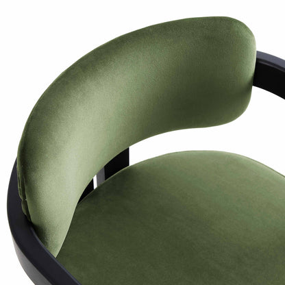 Chaise rembourrée Stanford à cadre courbé en chêne, velours vert mousse, cadre noir