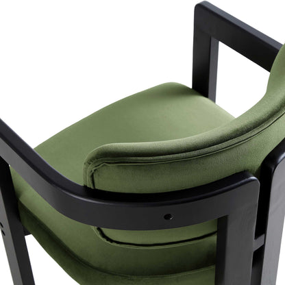 Chaise rembourrée Stanford à cadre courbé en chêne, velours vert mousse, cadre noir