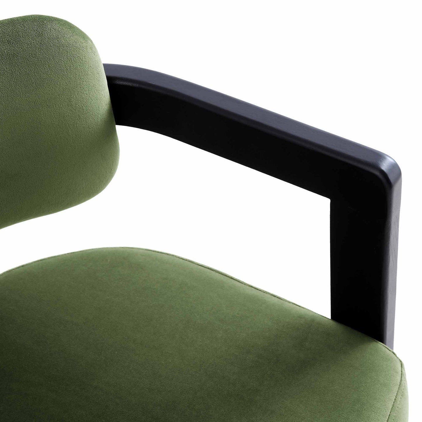 Chaise rembourrée Stanford à cadre courbé en chêne, velours vert mousse, cadre noir