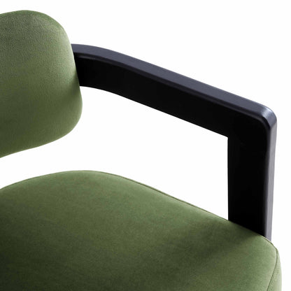 Chaise rembourrée Stanford à cadre courbé en chêne, velours vert mousse, cadre noir