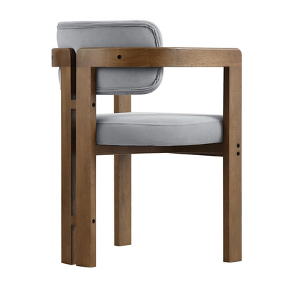 Chaise Stanford courbée en bois de noyer avec cadre en velours gris