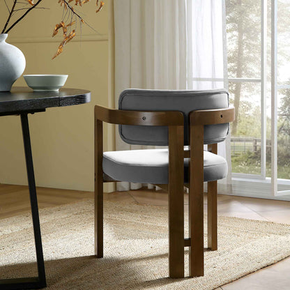 Chaise Stanford courbée en bois de noyer avec cadre en velours gris