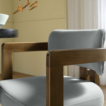 Chaise Stanford courbée en bois de noyer avec cadre en velours gris