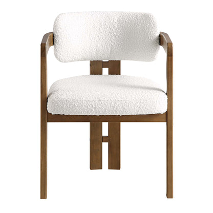 Chaise rembourrée Stanford à cadre courbé en chêne, cadre en noyer clair bouclé blanc
