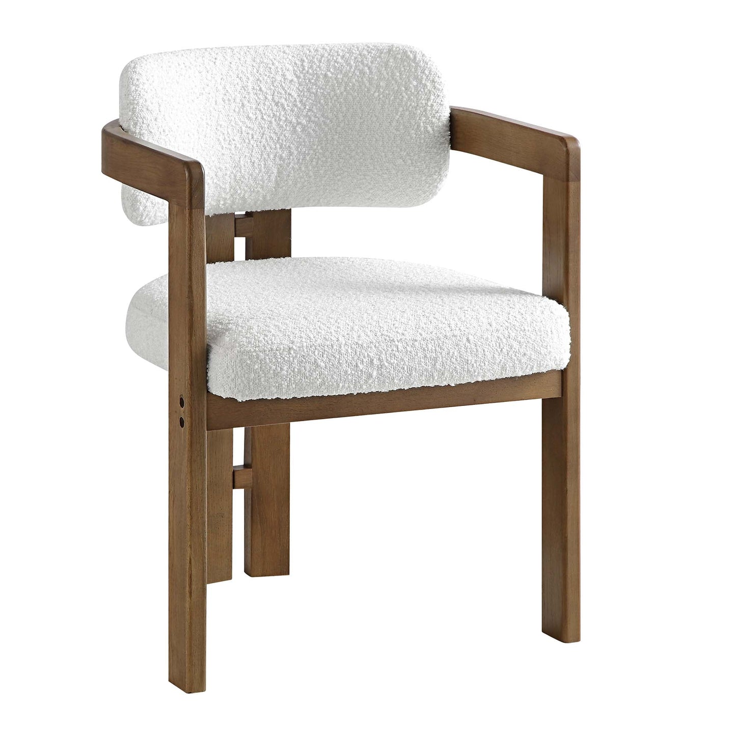 Chaise rembourrée Stanford à cadre courbé en chêne, cadre en noyer clair bouclé blanc