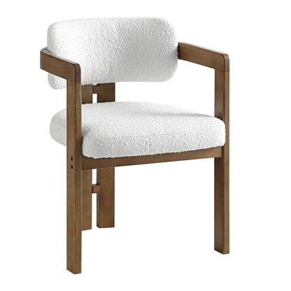 Chaise rembourrée Stanford à cadre courbé en chêne, cadre en noyer clair bouclé blanc