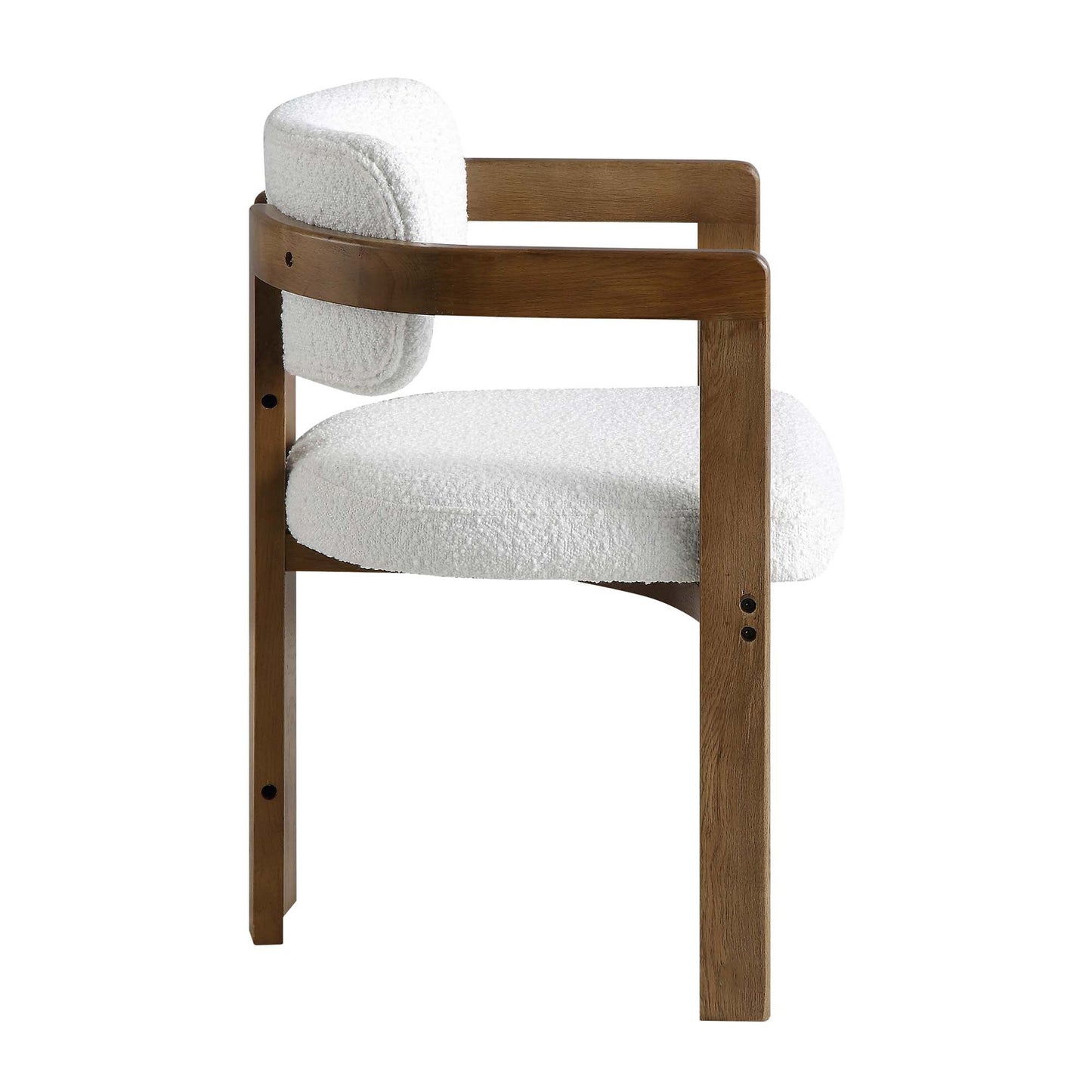 Chaise rembourrée Stanford à cadre courbé en chêne, cadre en noyer clair bouclé blanc