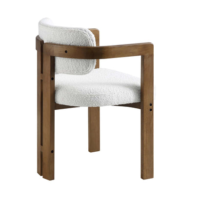 Chaise rembourrée Stanford à cadre courbé en chêne, cadre en noyer clair bouclé blanc