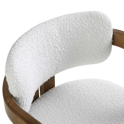 Chaise rembourrée Stanford à cadre courbé en chêne, cadre en noyer clair bouclé blanc