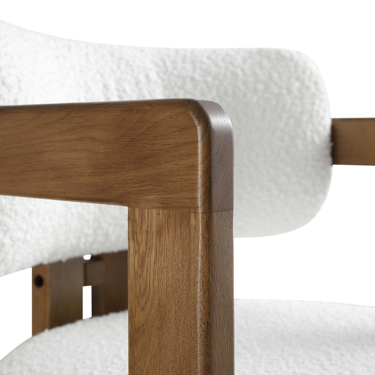 Chaise rembourrée Stanford à cadre courbé en chêne, cadre en noyer clair bouclé blanc