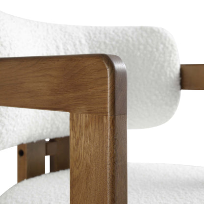 Chaise rembourrée Stanford à cadre courbé en chêne, cadre en noyer clair bouclé blanc