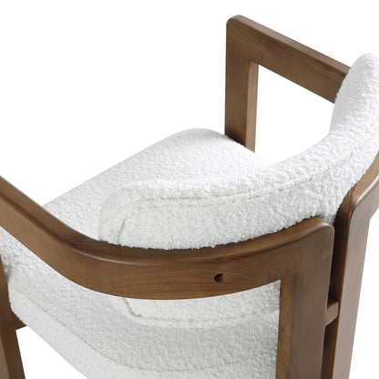 Chaise rembourrée Stanford à cadre courbé en chêne, cadre en noyer clair bouclé blanc