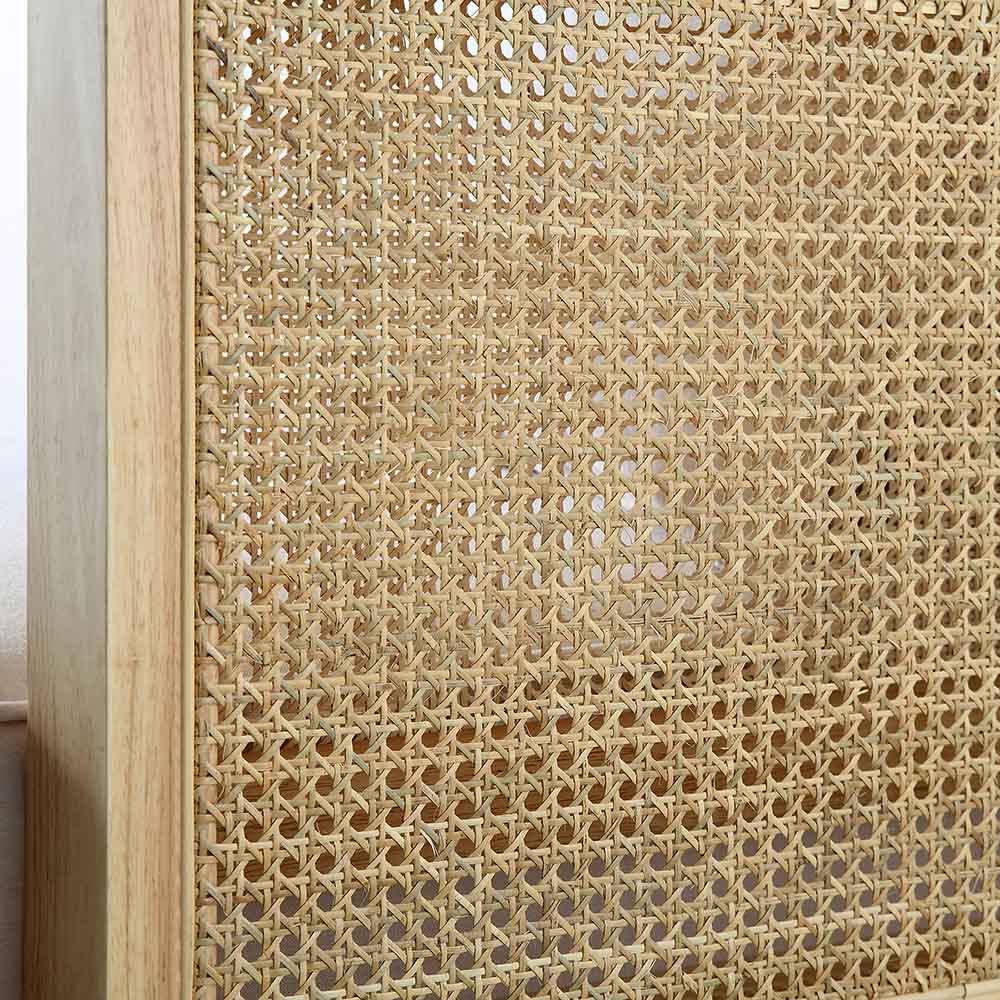 Canapé-lit Pienza en rotin, tissu beige tissé avec cadre en chêne massif naturel