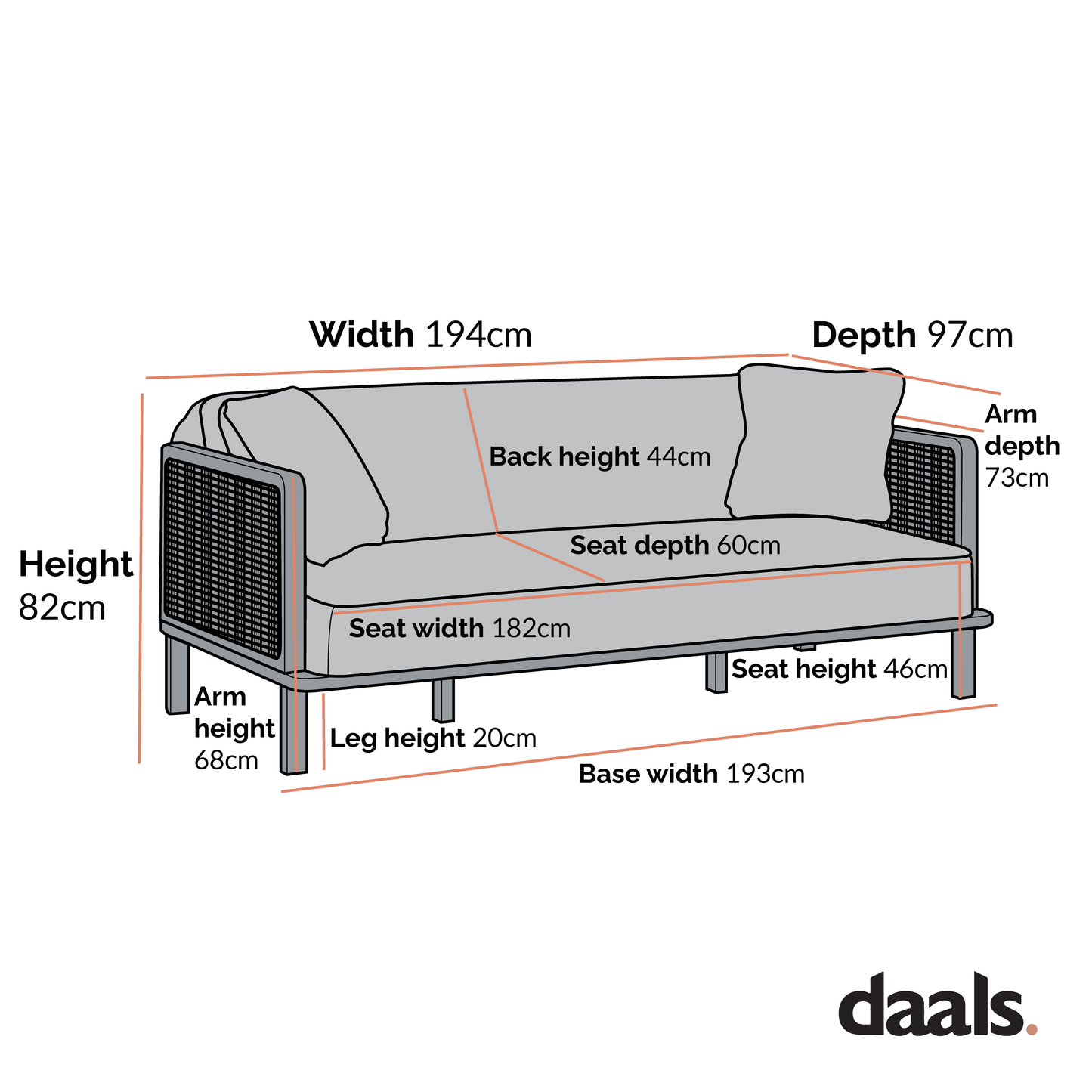 Canapé-lit Pienza en rotin, tissu beige tissé avec cadre en chêne massif naturel