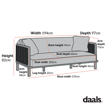 Canapé-lit Pienza en rotin, velours taupe avec cadre en bois massif noir