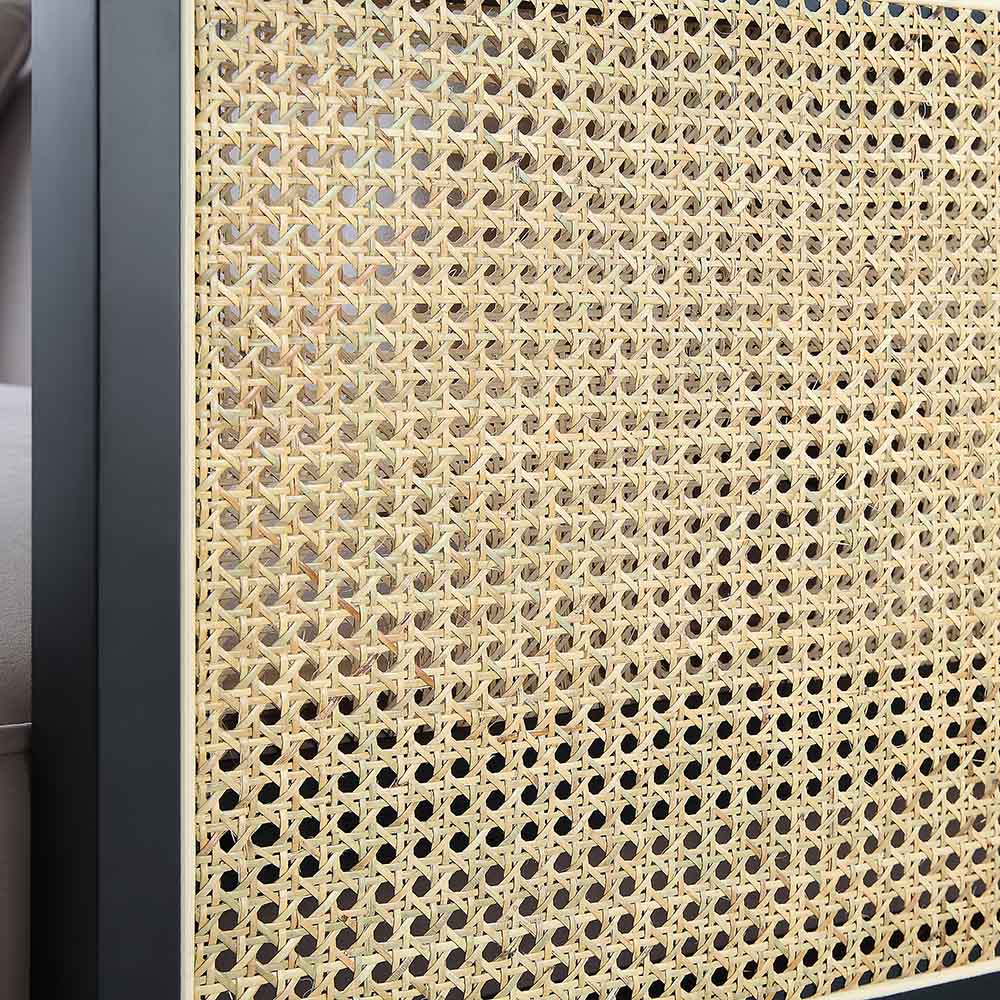 Canapé-lit Pienza en rotin, velours taupe avec cadre en bois massif noir