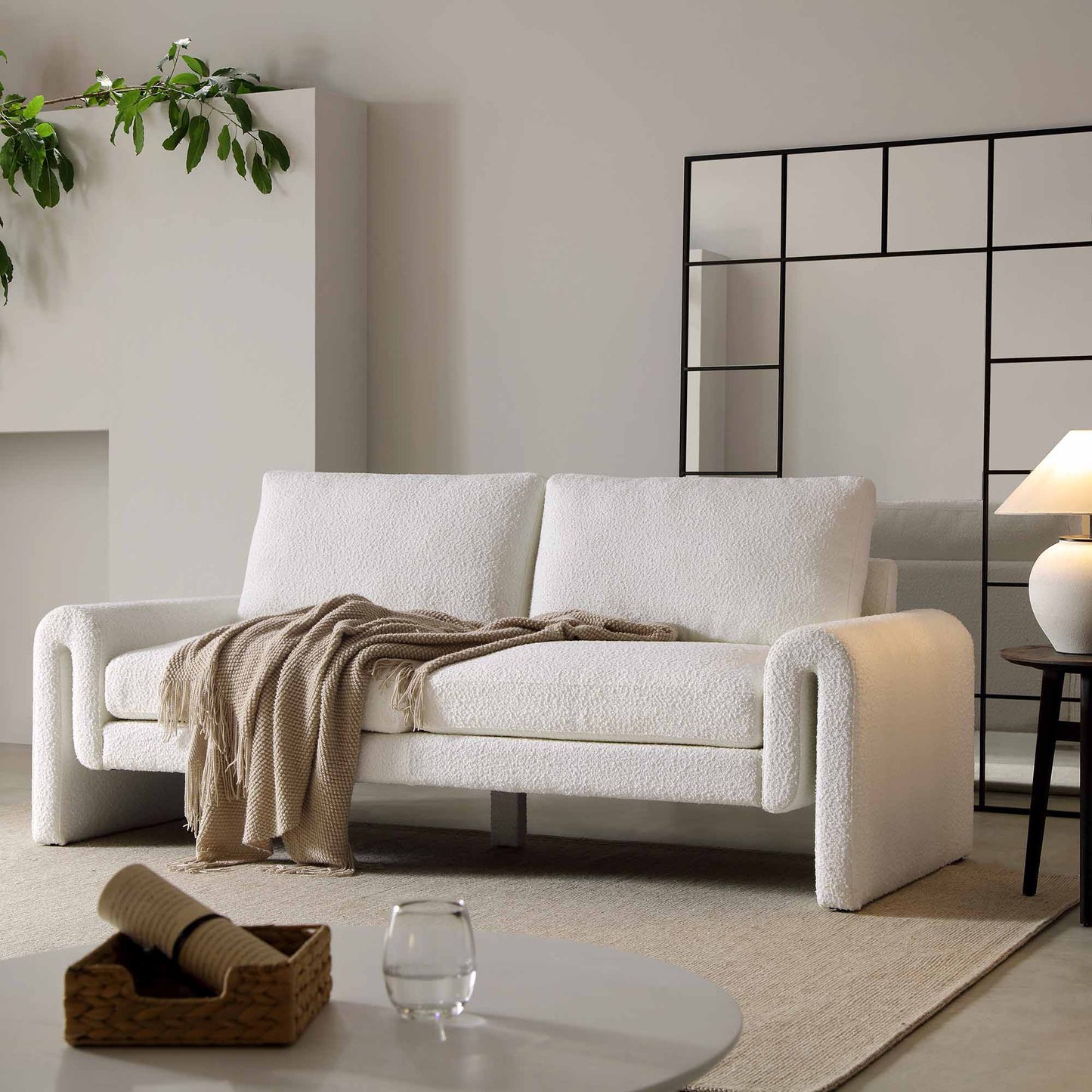 Canapé 3 places incurvé Hampstead White Boucle