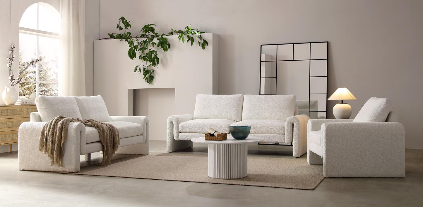 Canapé 3 places incurvé Hampstead White Boucle