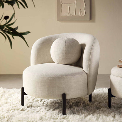 Fauteuil Amboise avec coussin boule, mélange de lin beige