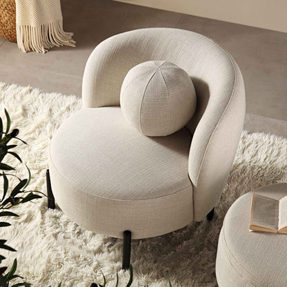 Fauteuil Amboise avec coussin boule, mélange de lin beige