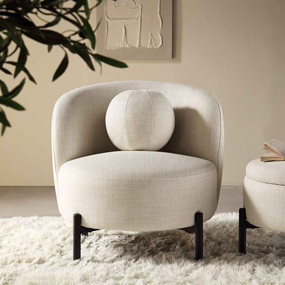 Fauteuil Amboise avec coussin boule, mélange de lin beige