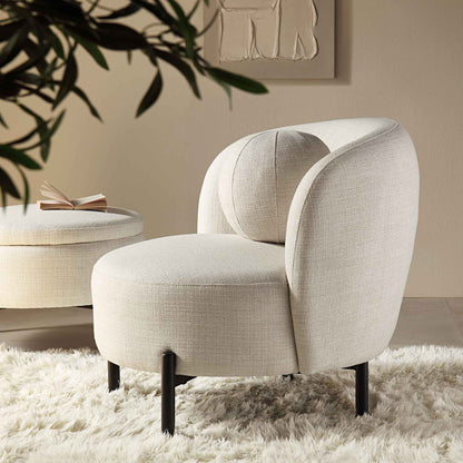 Fauteuil Amboise avec coussin boule, mélange de lin beige