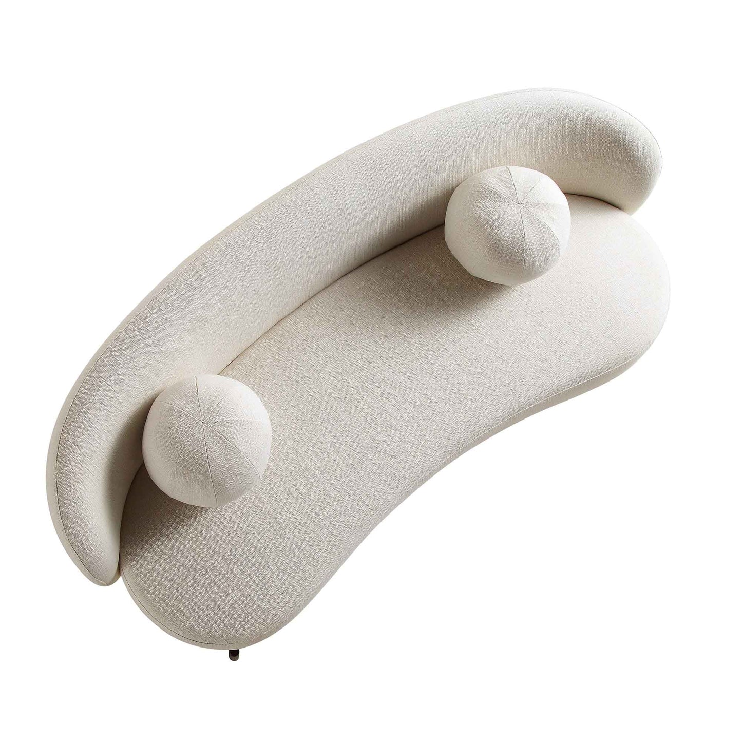 Canapé Amboise 3 places incurvé avec coussins boules, mélange de lin beige