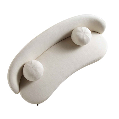 Canapé Amboise 3 places incurvé avec coussins boules, mélange de lin beige