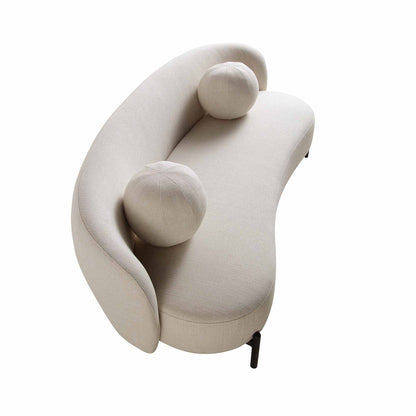 Canapé Amboise 3 places incurvé avec coussins boules, mélange de lin beige