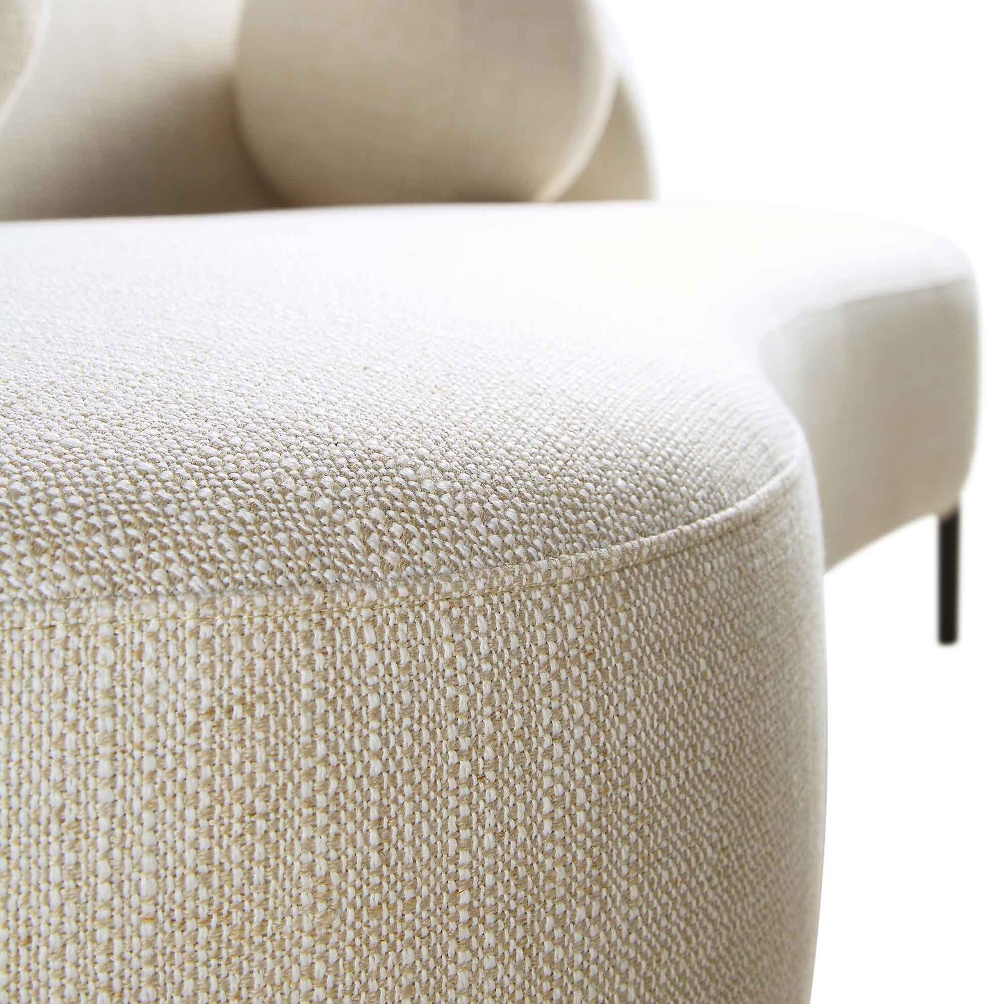 Canapé Amboise 3 places incurvé avec coussins boules, mélange de lin beige