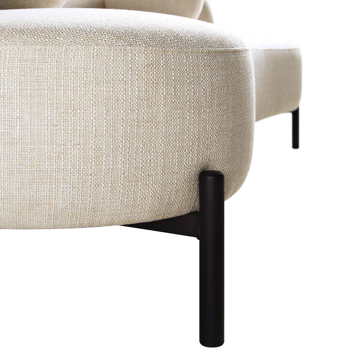 Canapé Amboise 3 places incurvé avec coussins boules, mélange de lin beige