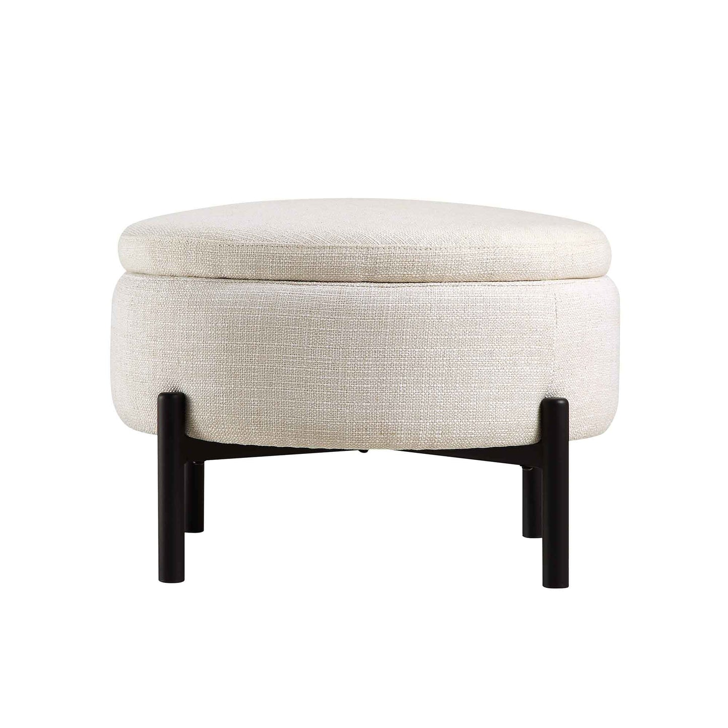 Pouf de rangement rond Amboise, mélange de lin beige