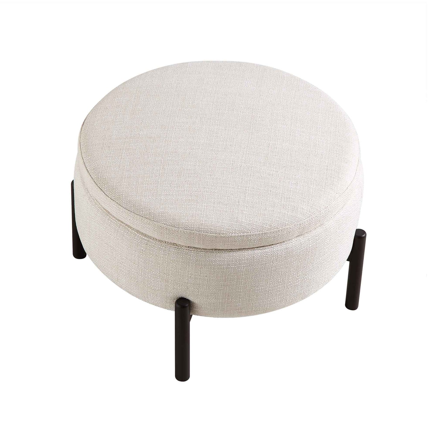Pouf de rangement rond Amboise, mélange de lin beige