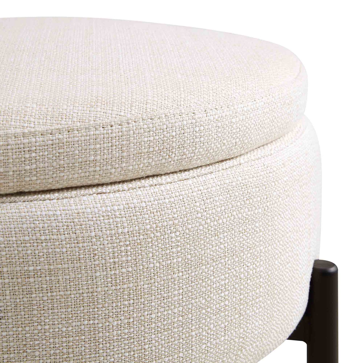 Pouf de rangement rond Amboise, mélange de lin beige