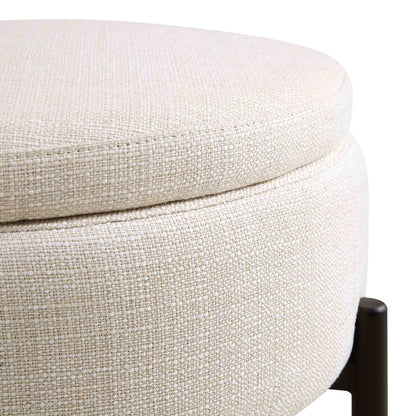 Pouf de rangement rond Amboise, mélange de lin beige