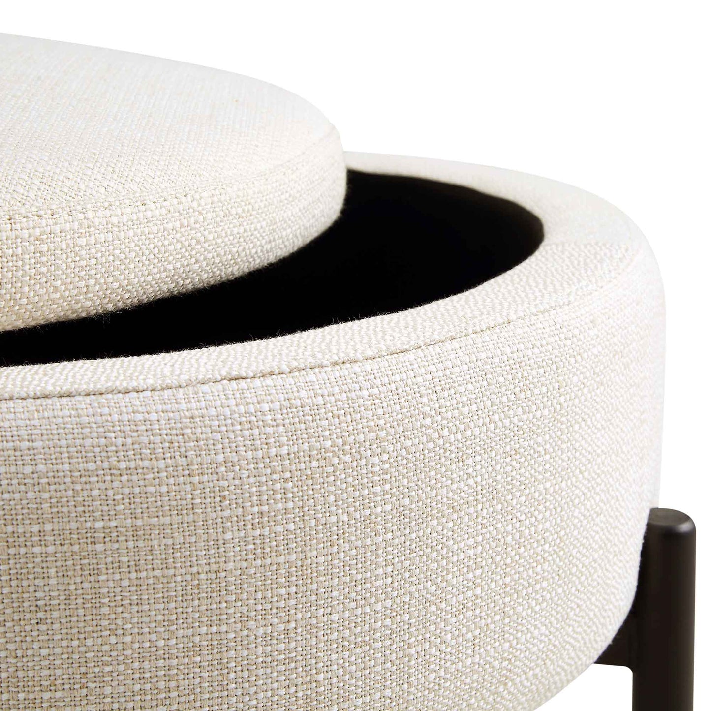 Pouf de rangement rond Amboise, mélange de lin beige