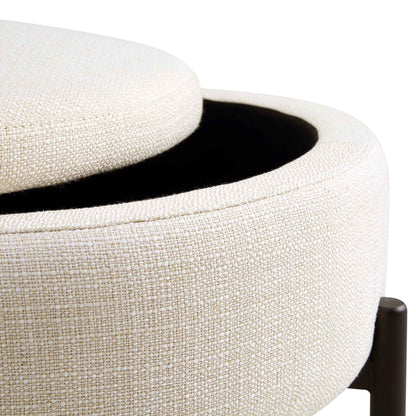 Pouf de rangement rond Amboise, mélange de lin beige
