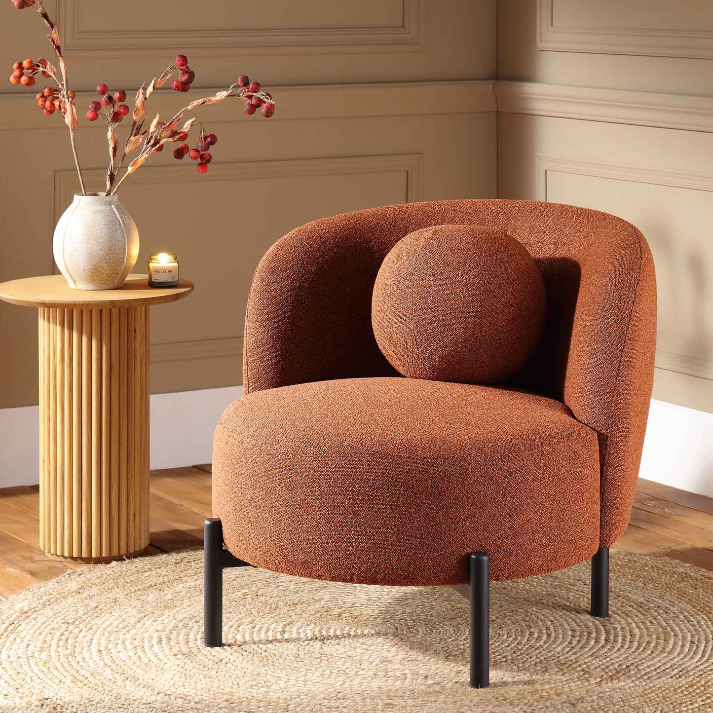 Fauteuil Amboise avec coussin boule, boucle brique