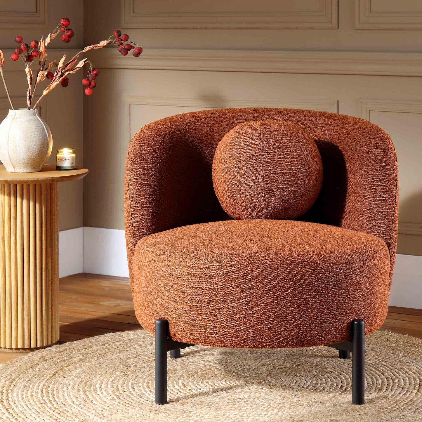 Fauteuil Amboise avec coussin boule, boucle brique
