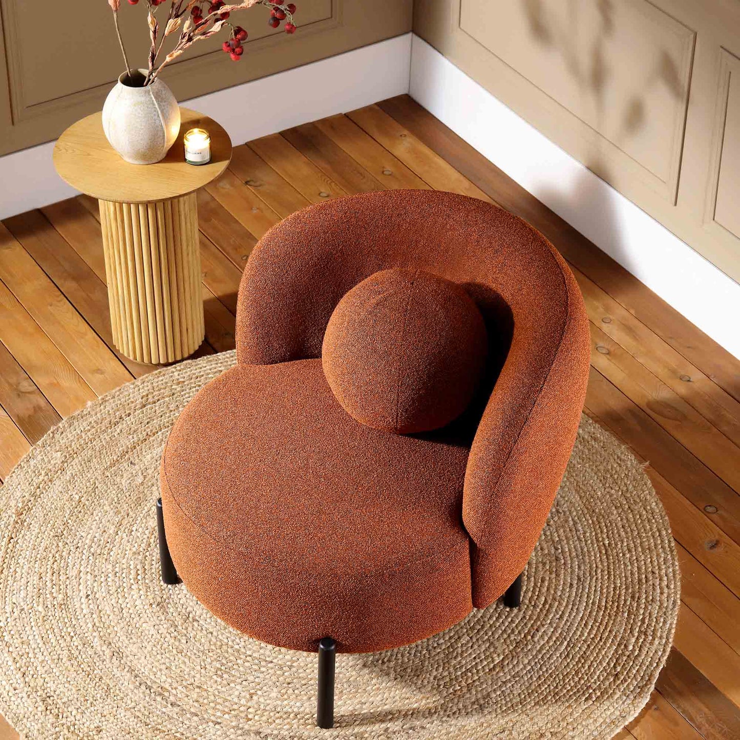 Fauteuil Amboise avec coussin boule, boucle brique