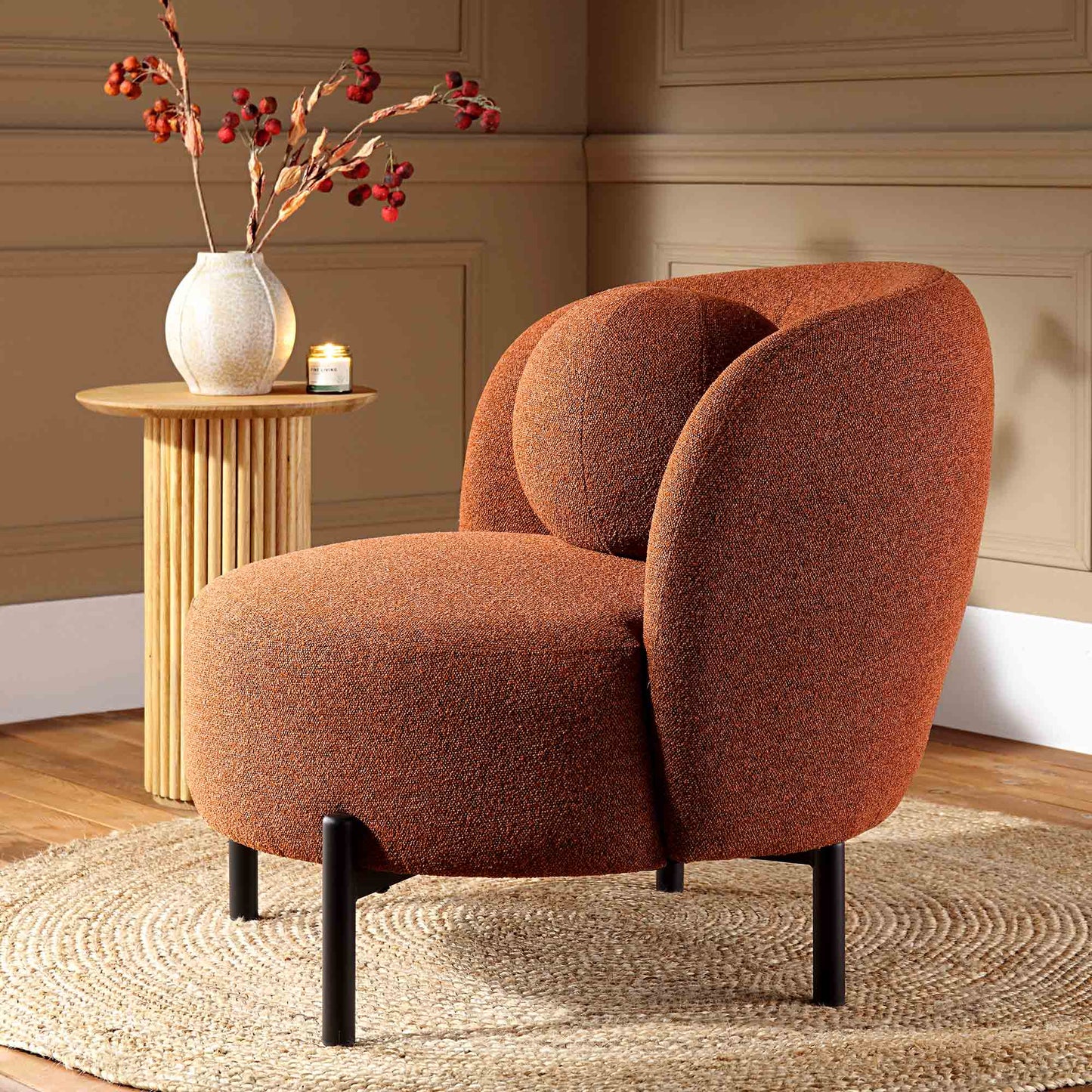 Fauteuil Amboise avec coussin boule, boucle brique