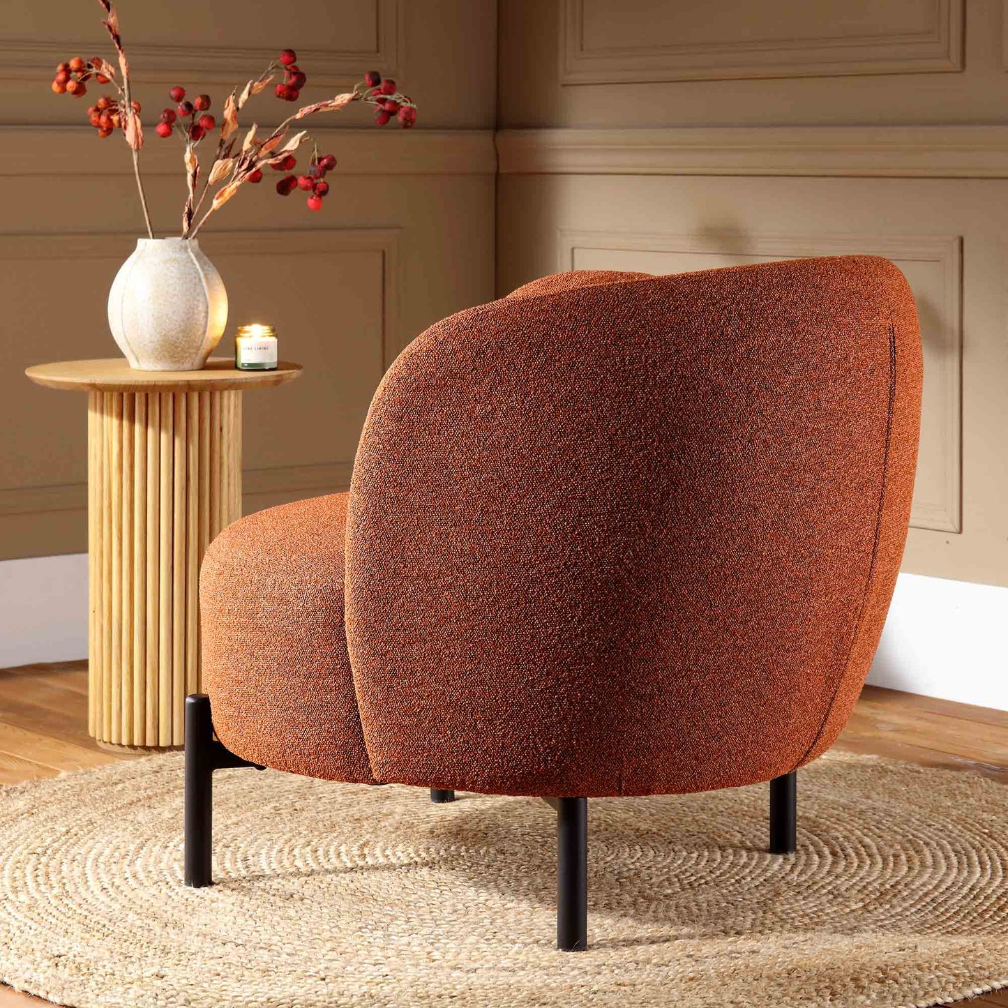 Fauteuil Amboise avec coussin boule, boucle brique