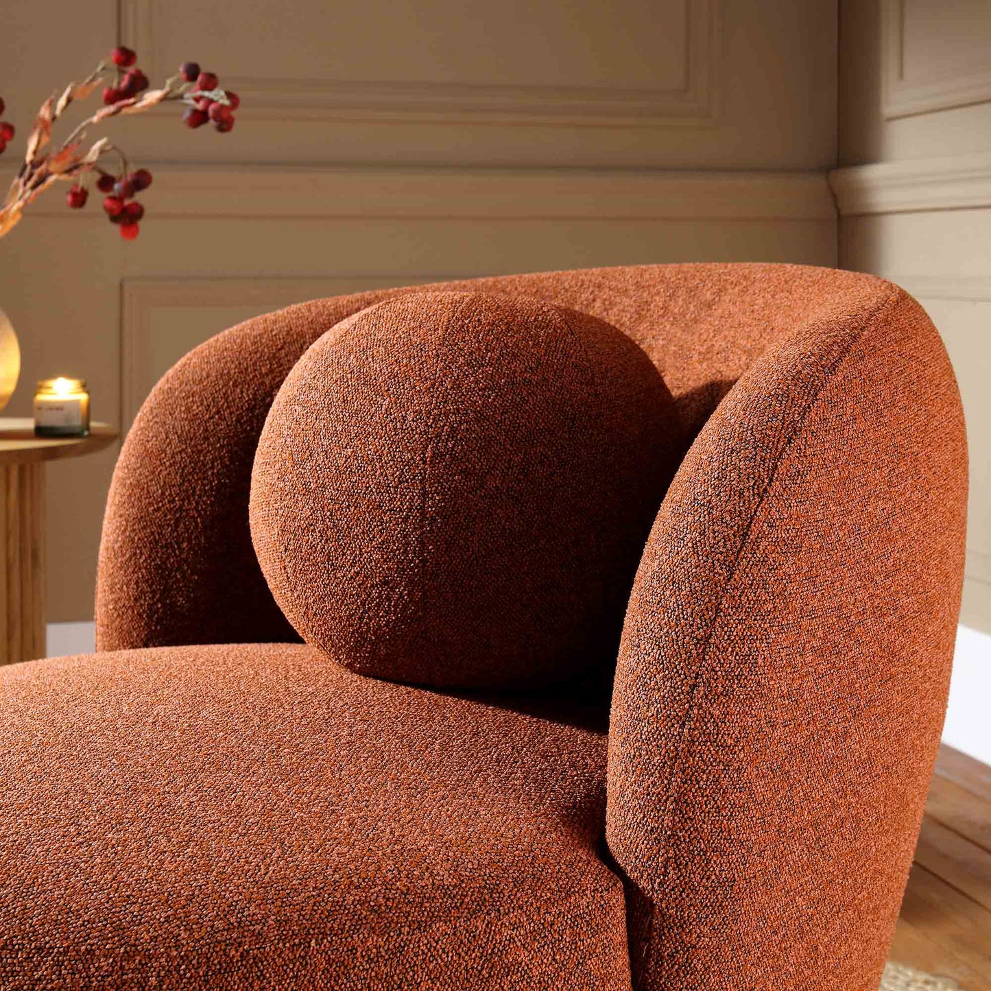 Fauteuil Amboise avec coussin boule, boucle brique